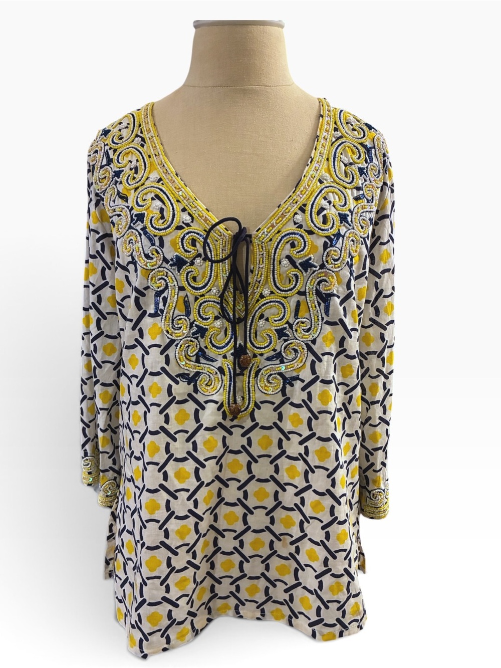 Barbara Gerwit beaded sequined printed cotton tunic. SzS